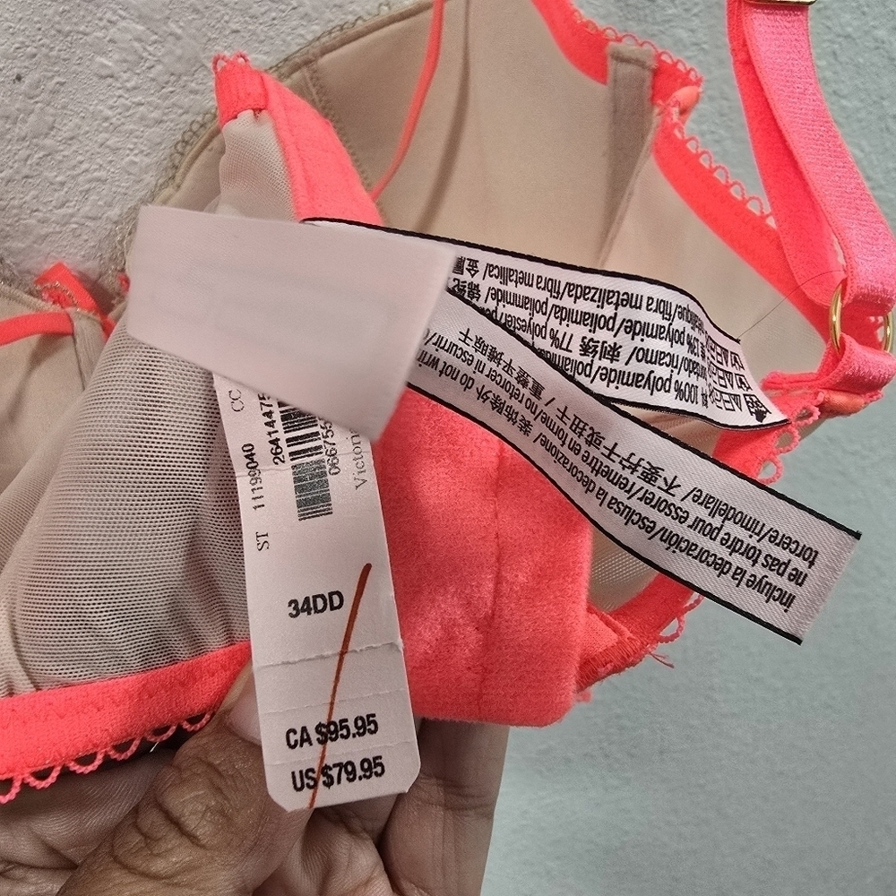 Victoria's Secret Bra Dream Angels Lightly-Lined Hert- Embrifery Size 34DD - Picture 15 of 15